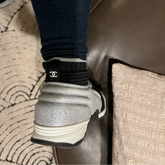 CHANEL SNEAKERS SOCK BOOTIE GLITTER RARE 9.5 41 9 SPACE SHOES NEW WITH BOX ETC! - Picture 15 of 16